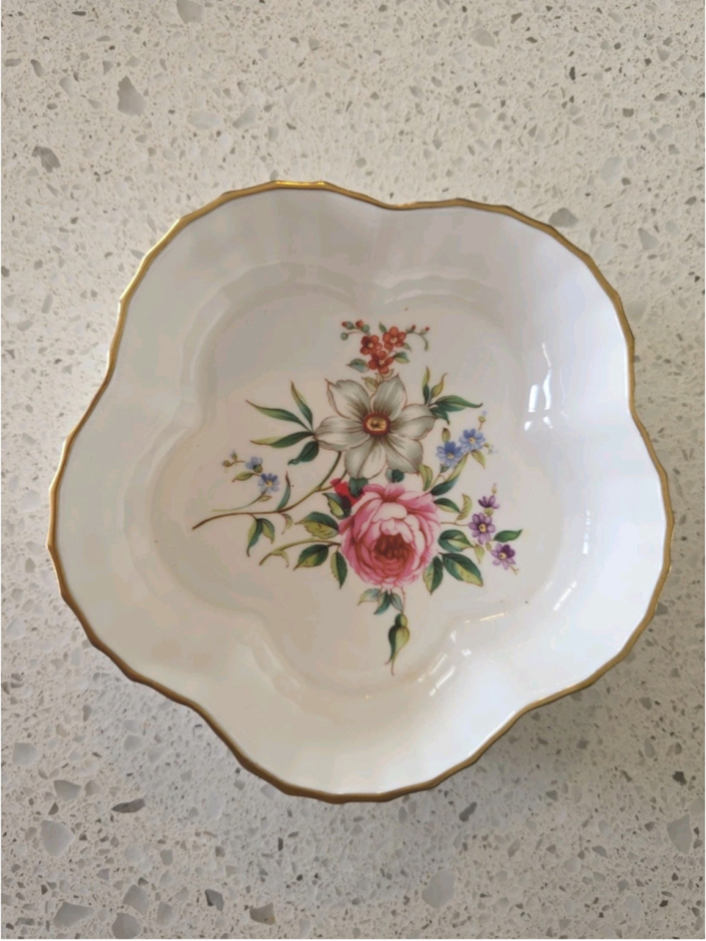 VINTAGE! Royal Worcester Whitley Garden Bowl W/ Gold Trim & Floral Design- Decor